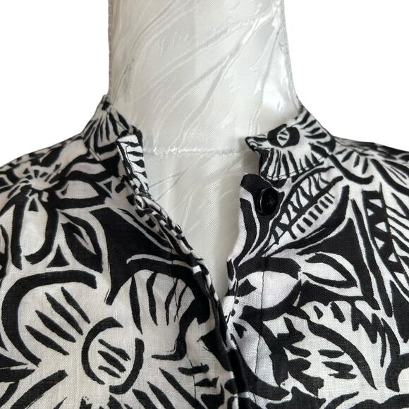 Laura Ashley Petite Black White 100% Linen Shirt Womens Sz PM Embroidered Loose - Picture 12 of 16